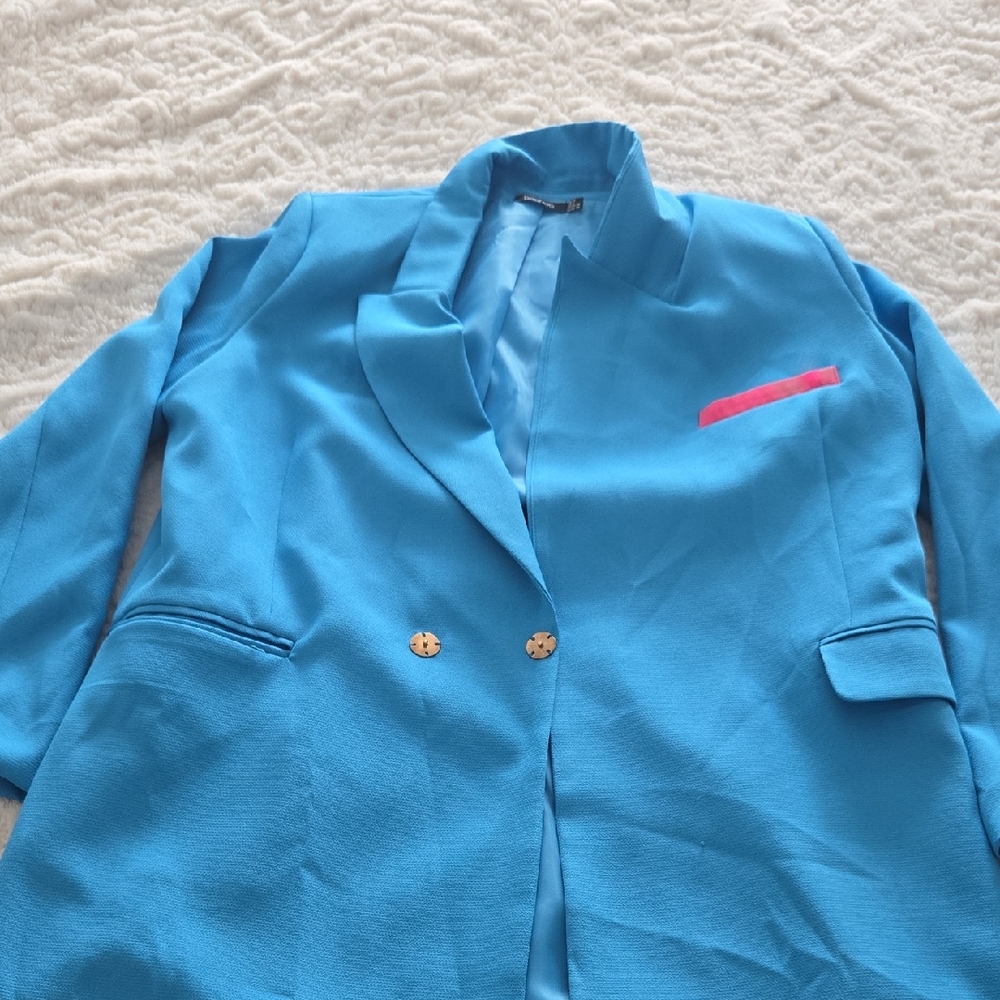 Boohoo Blue Blazer with Pink Accent